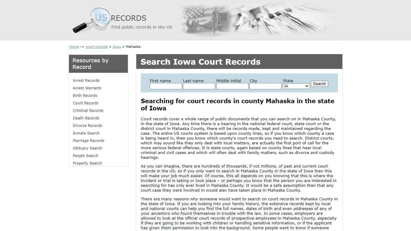 Search Court Records Mahaska Iowa | US Records